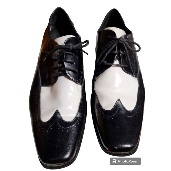 Stacy Adams Leather Oxford Wingtip Black/White Size Pachuco